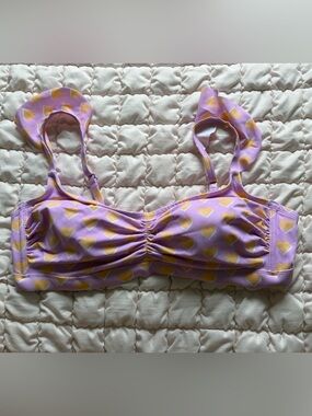 Lavender Heart Print Bikini Top - Yellow Hearts